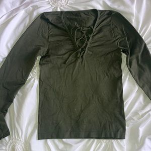 Olive green cross neck long sleeve shirt